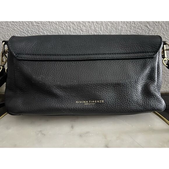 Divina Firenze Italian Leather Abbi  Black Crossbody/Shoulder Flap Bag Purse - Picture 3 of 10